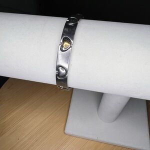 14k Gold and Stainless Steel Unisex Heart Link Bracelet, great for Valentine’s